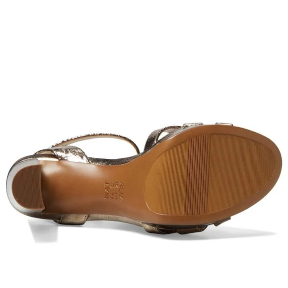 Naturalizer Cracked LEATHER Pumps Platform Dress Sandals 9.5 M Luna Bronze Gold - Picture 7 of 15